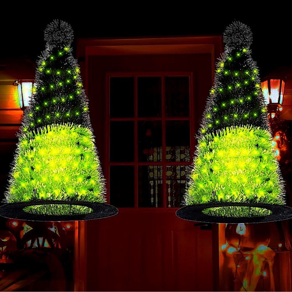 🧙‍♀️NWT 2 PCS Lighted Halloween‎ Hanging Witch Hat Indoor/Outdoor Decorations